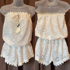 NWOT Strapless Crochet Romper Cover-Up